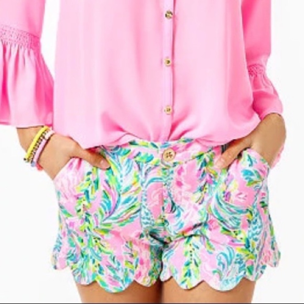 Lilly Pulitzer Unicorn of the Sea Scalloped Knit pink Buttercup Shorts 14